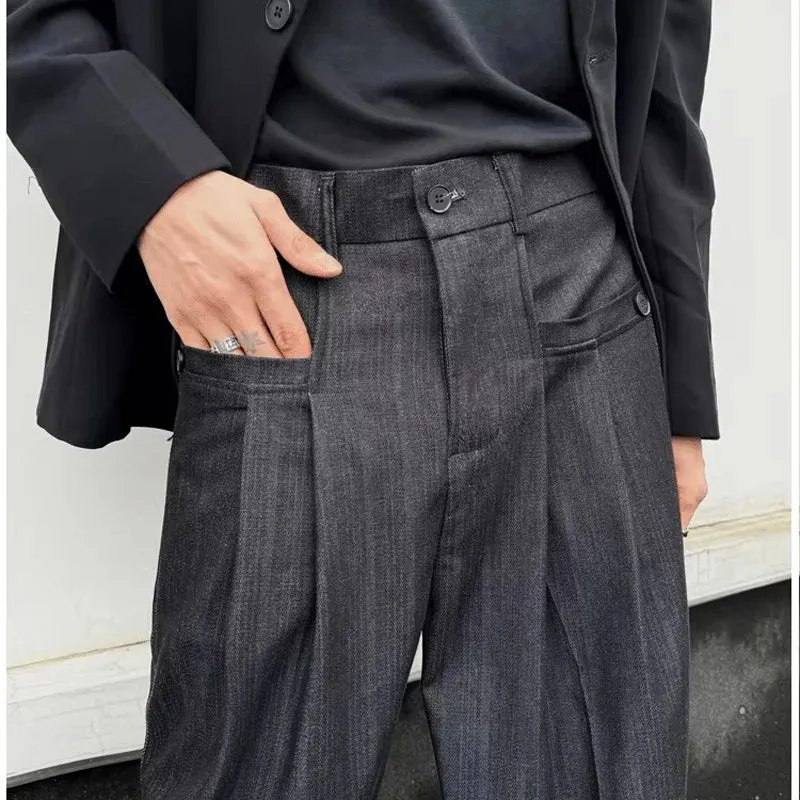 Aidase Men Loose Casual Stripe Denim Wide Leg Cargo Jeans Baggy Pants Japan Korean Streetwear Cityboy Vintage Harem Jeans Trousers