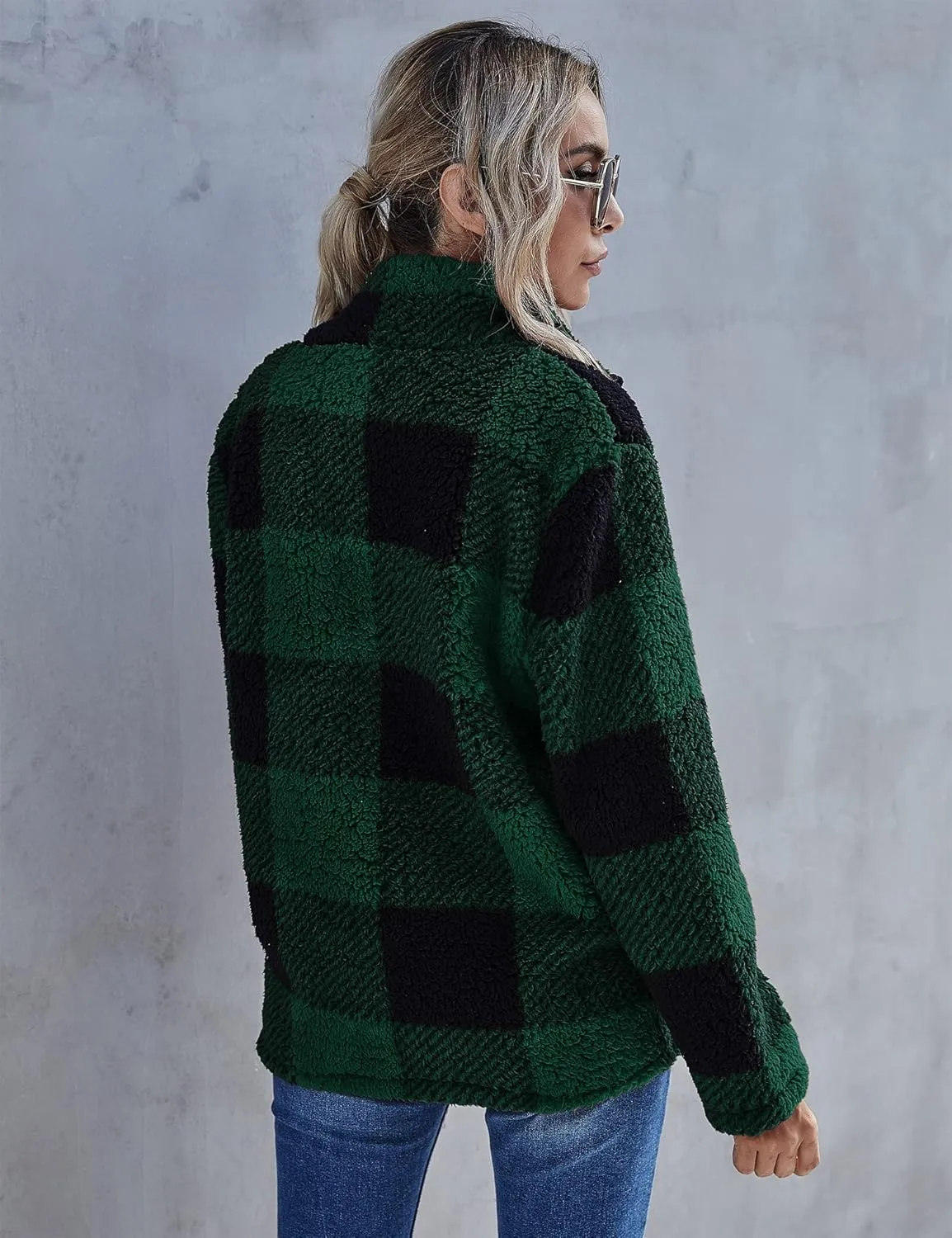 AKEWEI Women Faux Fleece Sweatshirt Fuzzy Button Pullover Coat with Pocket