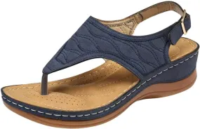 Aniywn T-Strap Wedge Sandals for Women,Summer Comfort Flat Sandals Ankle Strap Platform Slip On Sandals Walking Shoes
