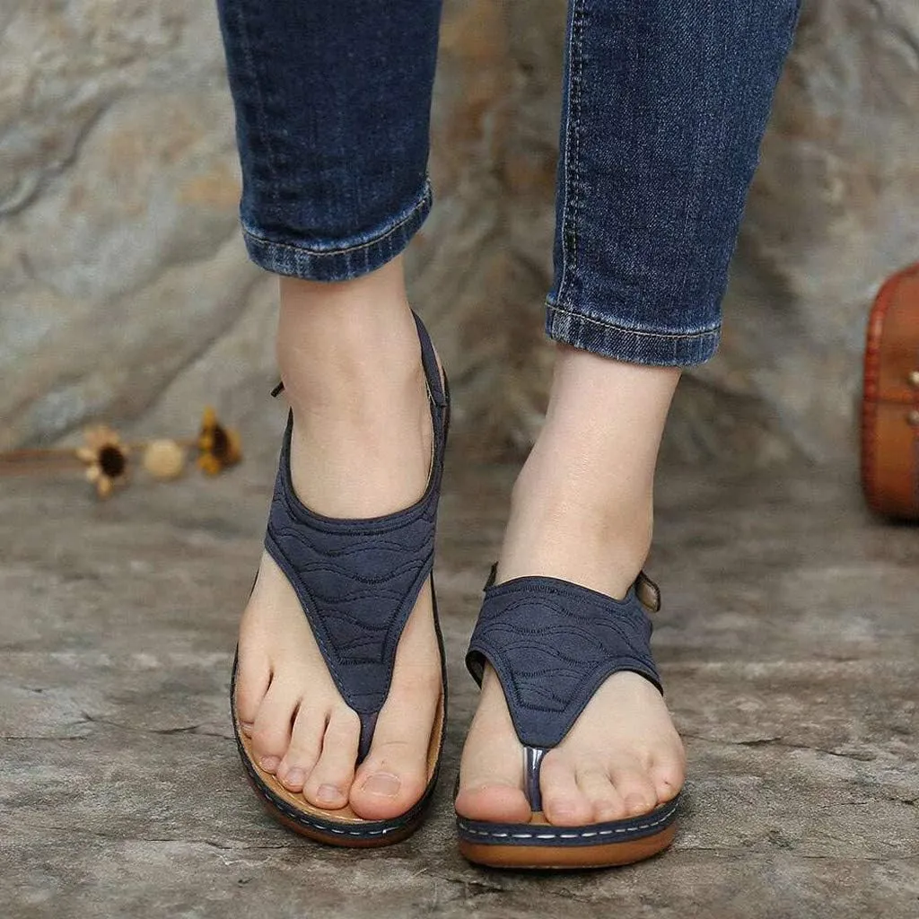 Aniywn T-Strap Wedge Sandals for Women,Summer Comfort Flat Sandals Ankle Strap Platform Slip On Sandals Walking Shoes