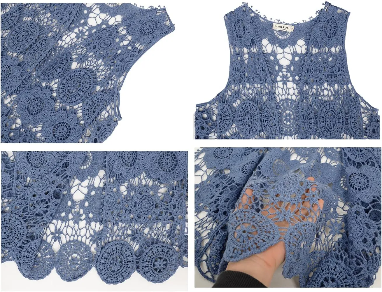 Anna-Kaci Lace Front Open Sleeveless Top Cardigan Crochet Vest Cover up Summer Beachwear