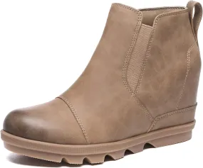 Athlefit Women's Wedge Ankle Boots Comfort Slip-On Waterproof Leather Platform Booties