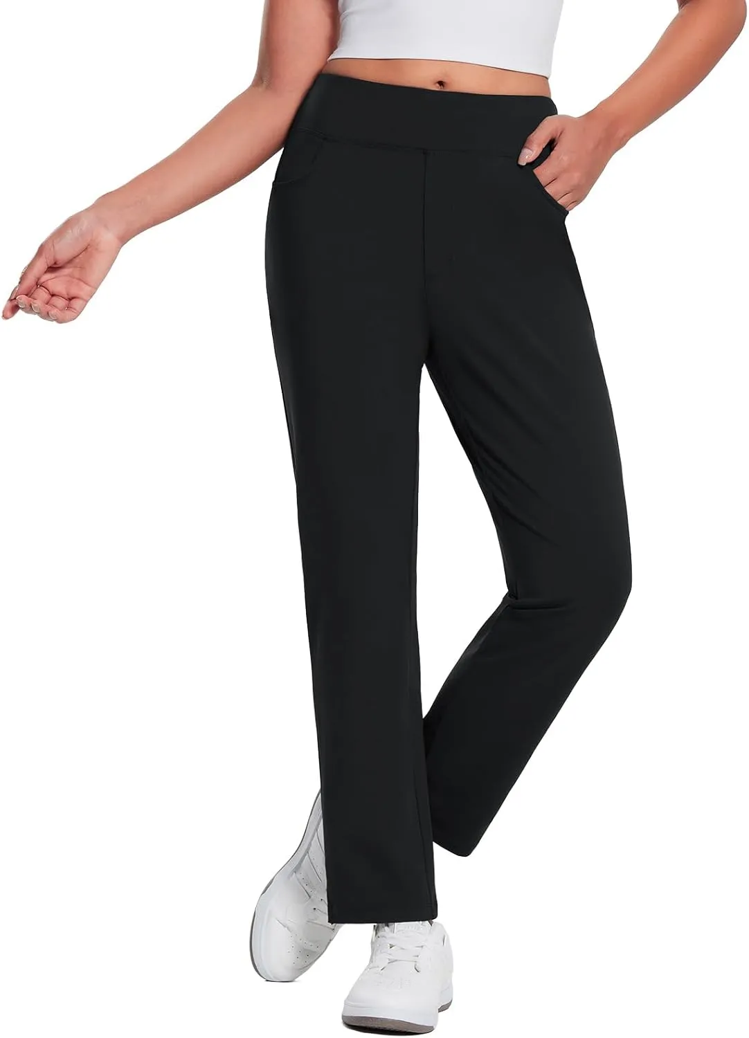 baleaf Women's Pants with Zipper Pockets Stretch Golf Pants High Waist Travel Athletic Work Casual UPF50 