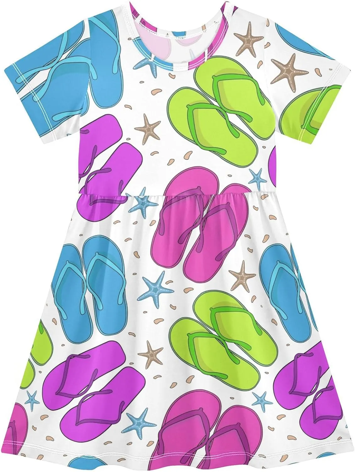 Boccsty Blue Pink Flip Flops Starfish Baby Girls Dress Kids Toddler Sundress Party Summer Dresses 2T