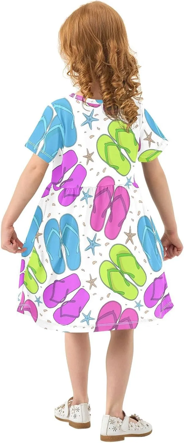 Boccsty Blue Pink Flip Flops Starfish Baby Girls Dress Kids Toddler Sundress Party Summer Dresses 2T