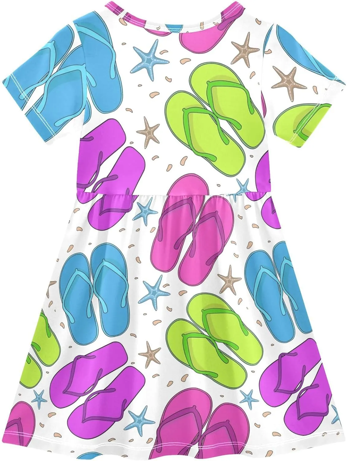 Boccsty Blue Pink Flip Flops Starfish Baby Girls Dress Kids Toddler Sundress Party Summer Dresses 2T