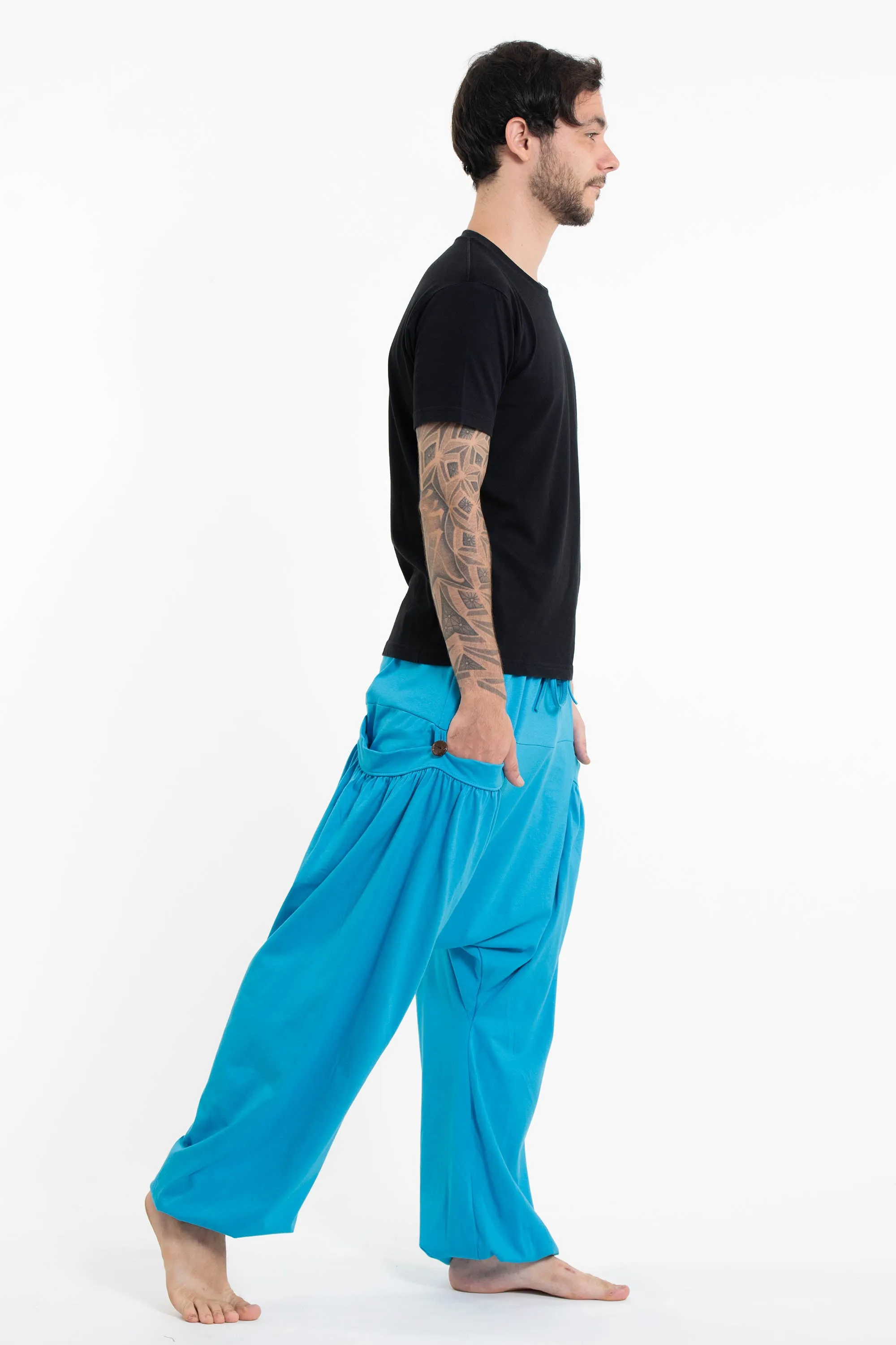 Cotton Men Harem Pants in Solid Light Blue