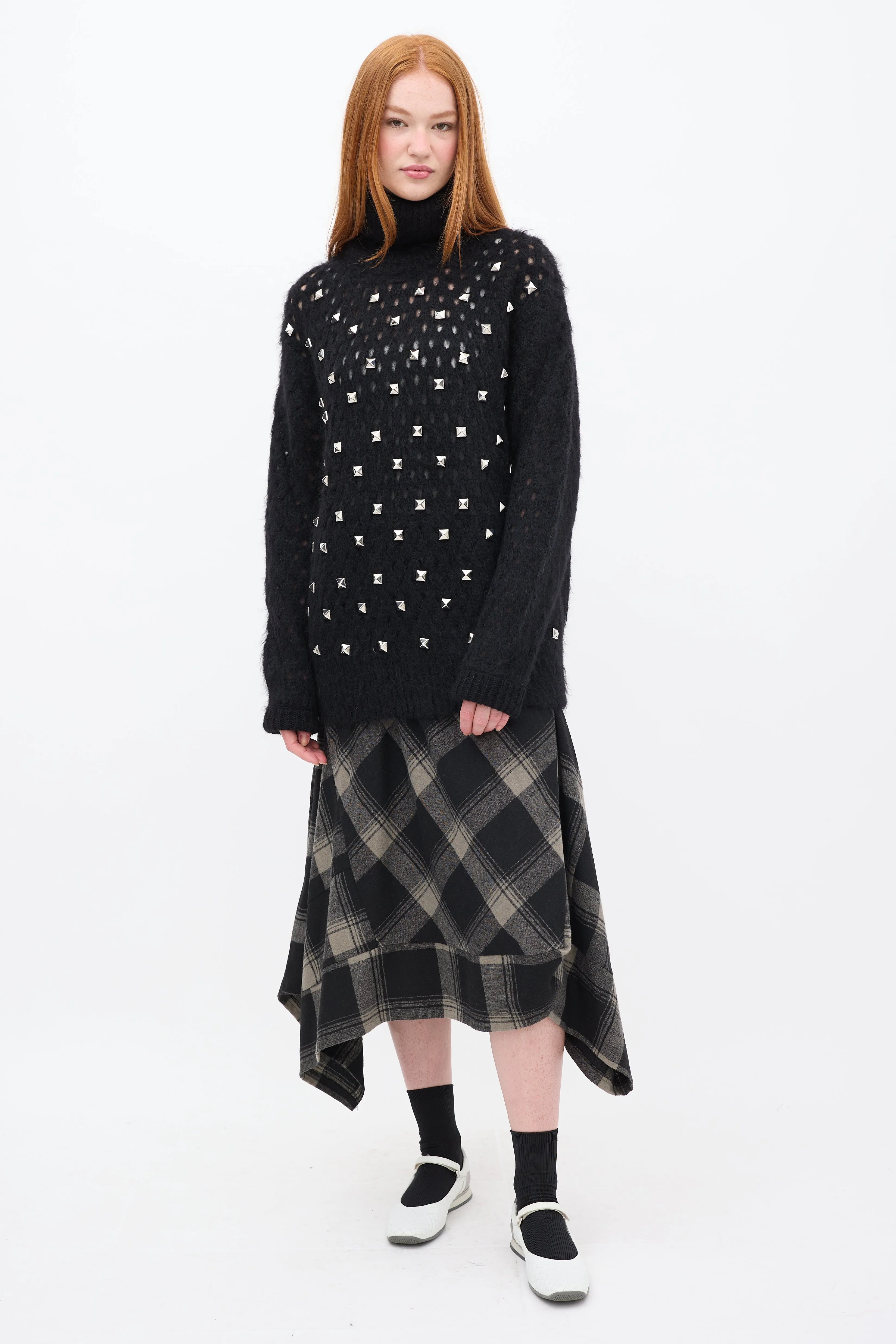 FW 2020 Black Mohair Studded Turtleneck Sweater