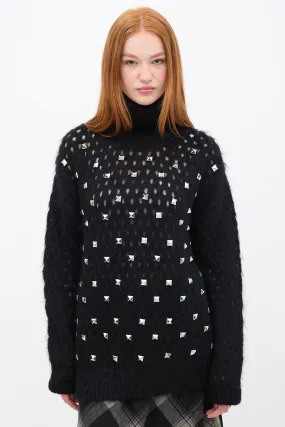 FW 2020 Black Mohair Studded Turtleneck Sweater