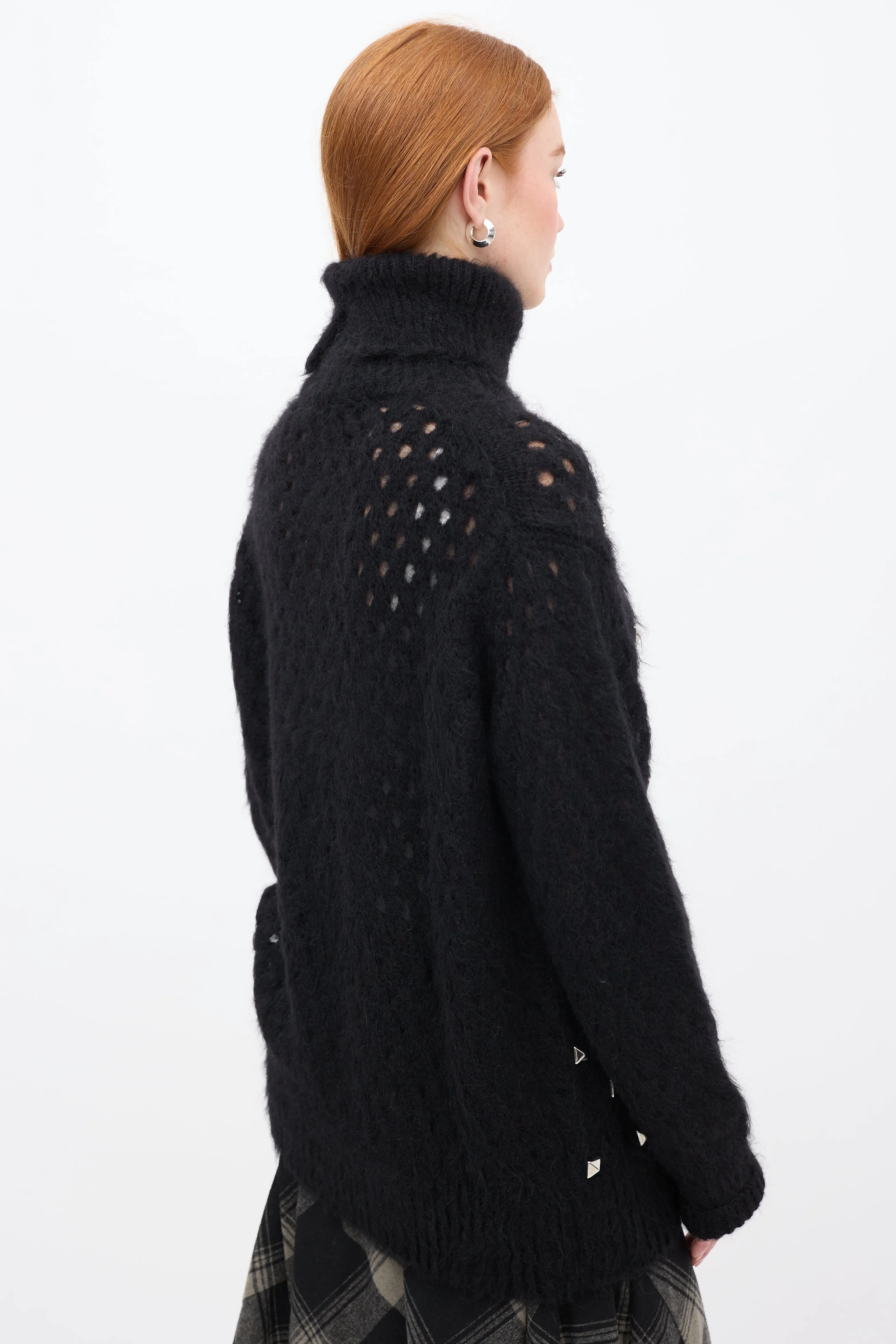 FW 2020 Black Mohair Studded Turtleneck Sweater
