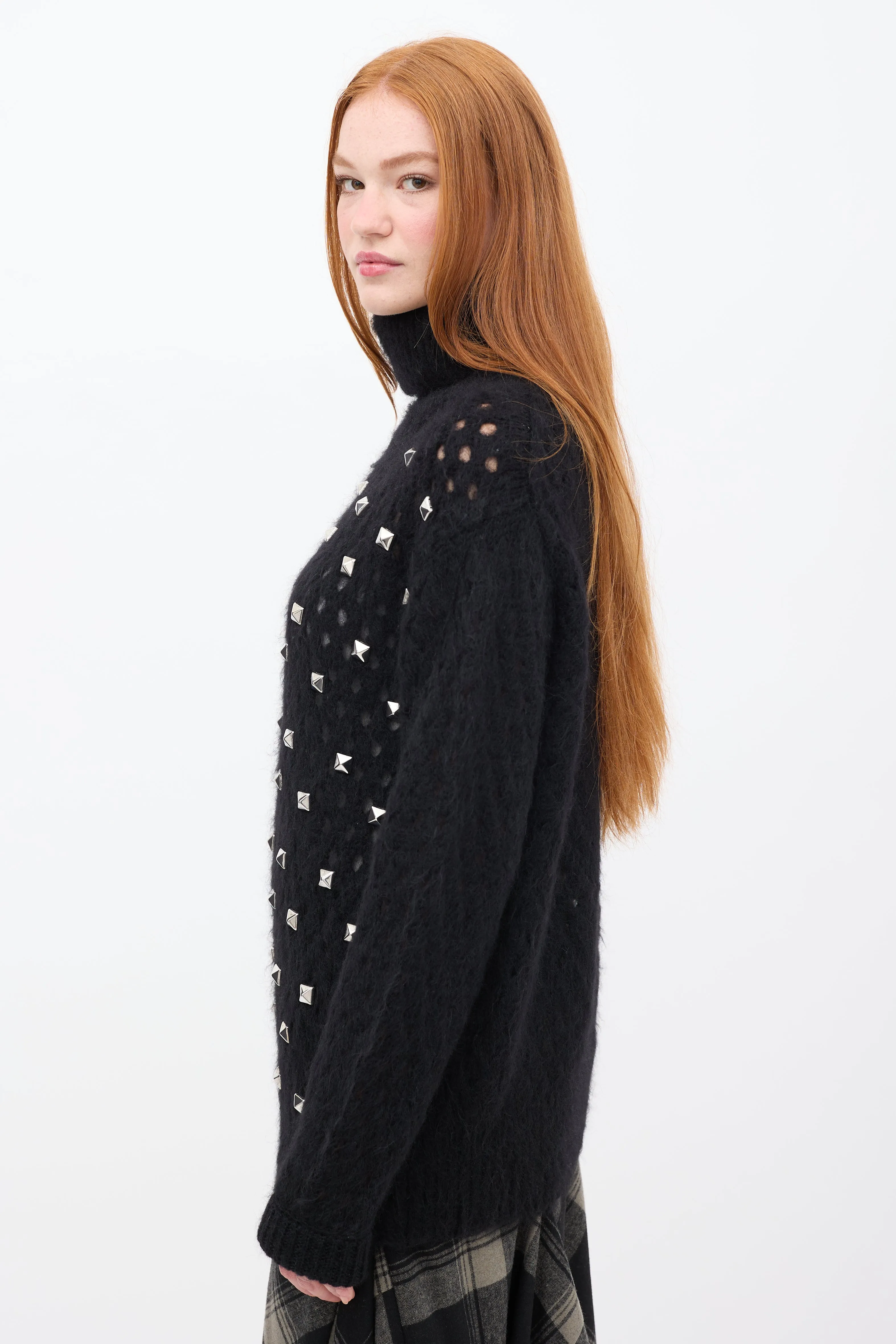FW 2020 Black Mohair Studded Turtleneck Sweater
