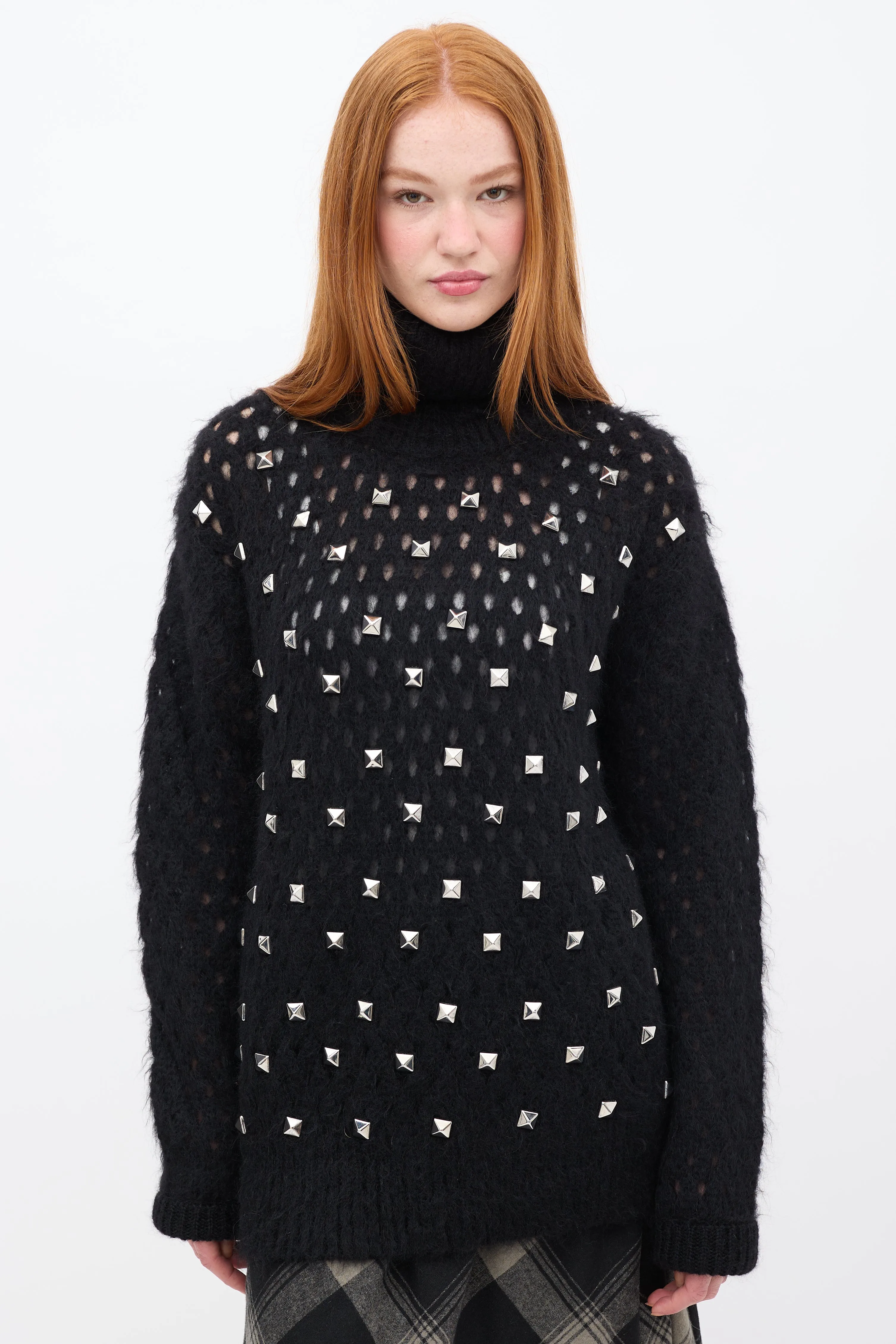 FW 2020 Black Mohair Studded Turtleneck Sweater