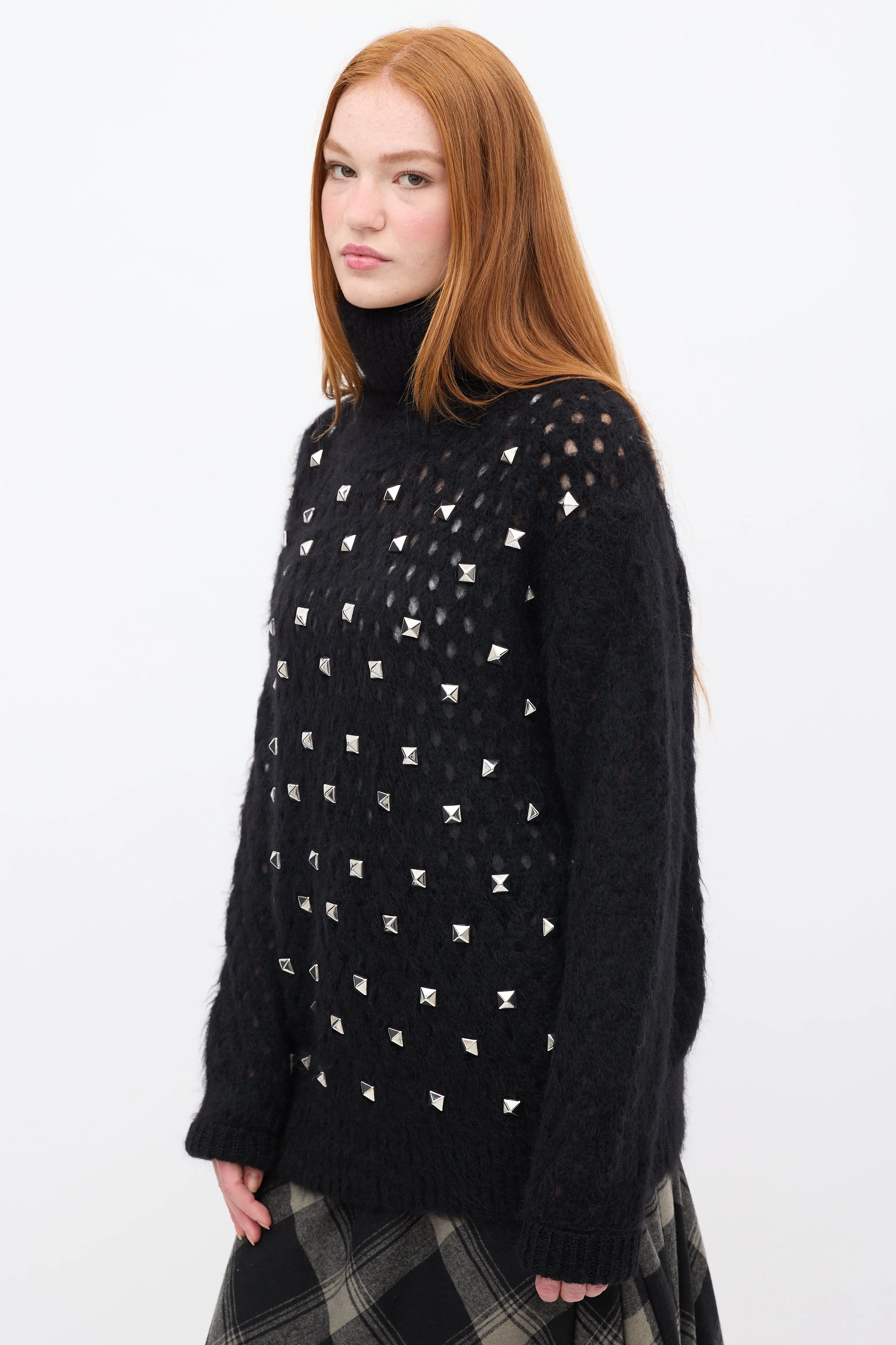 FW 2020 Black Mohair Studded Turtleneck Sweater