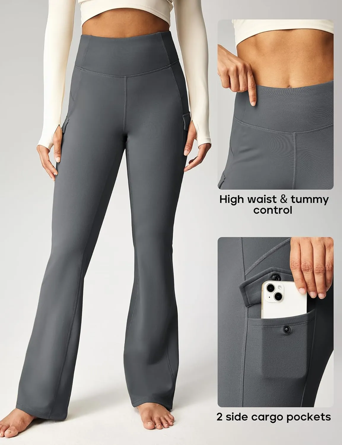 Heathyoga Cargo Sweatpants for Women Waterproof Hiking Pants Women Fleece Lined Pants Bootcut Winter Pants Warm Outdoor