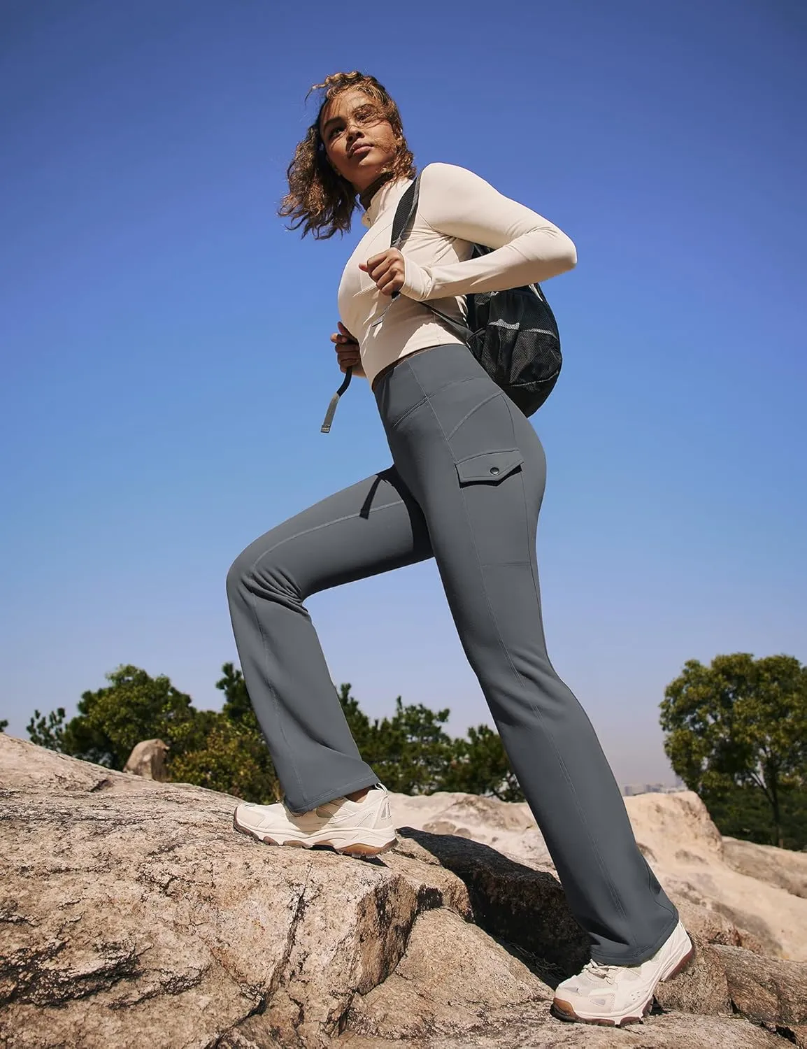 Heathyoga Cargo Sweatpants for Women Waterproof Hiking Pants Women Fleece Lined Pants Bootcut Winter Pants Warm Outdoor