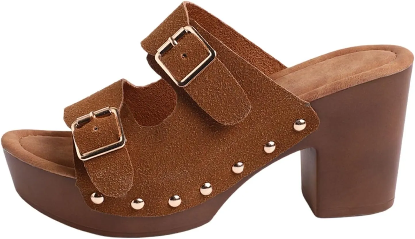 Heel Sandals for Women Chunky Summer Heels Slip On Spring Heels Block Heel Mules Dressy Pumps Shoes