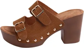 Heel Sandals for Women Chunky Summer Heels Slip On Spring Heels Block Heel Mules Dressy Pumps Shoes