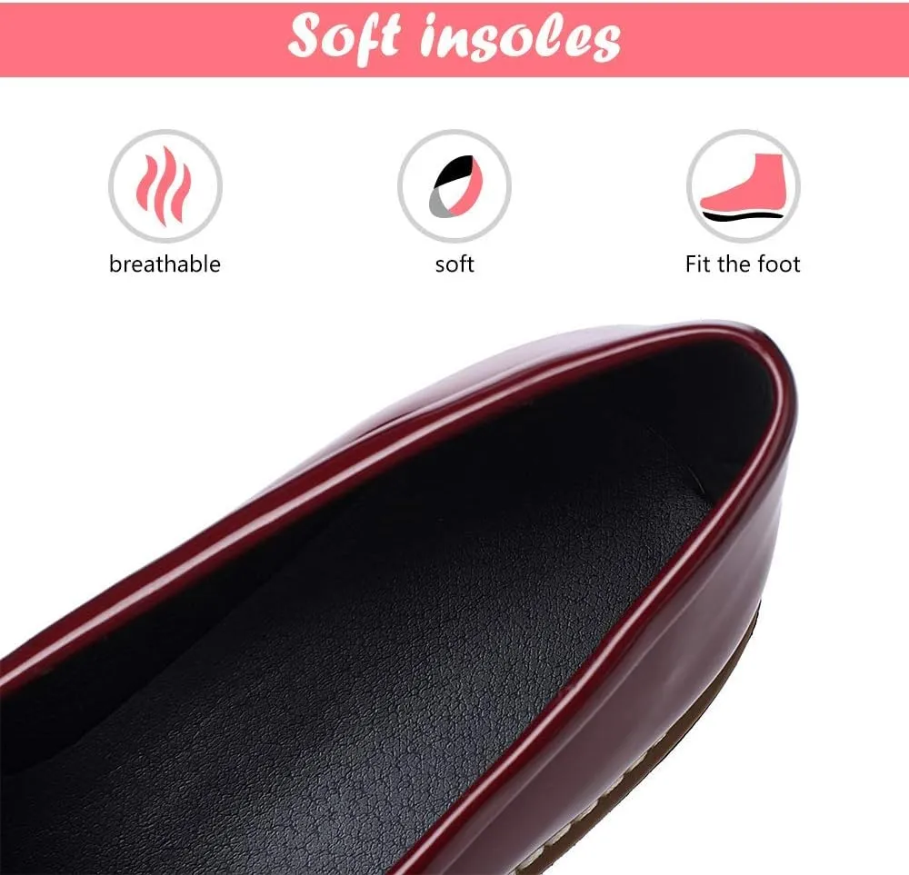 JITUUE Penny Loafers for Women Flat Sandals Chunky Low Heels Slip on Patent Leather Mary Jane Shoes with Bow Tassel