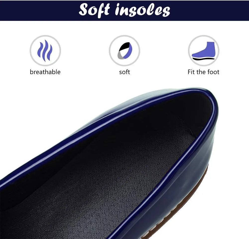 JITUUE Penny Loafers for Women Flat Sandals Chunky Low Heels Slip on Patent Leather Mary Jane Shoes with Bow Tassel