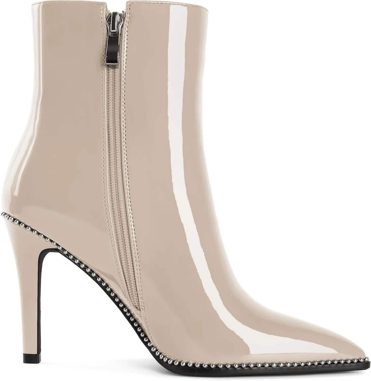 Joseywade Ankle Boots High Heel Boots Women Pointed Toe Stiletto Thin Slim Heel Booties Side Zipper Beaded Short Boots Shoes