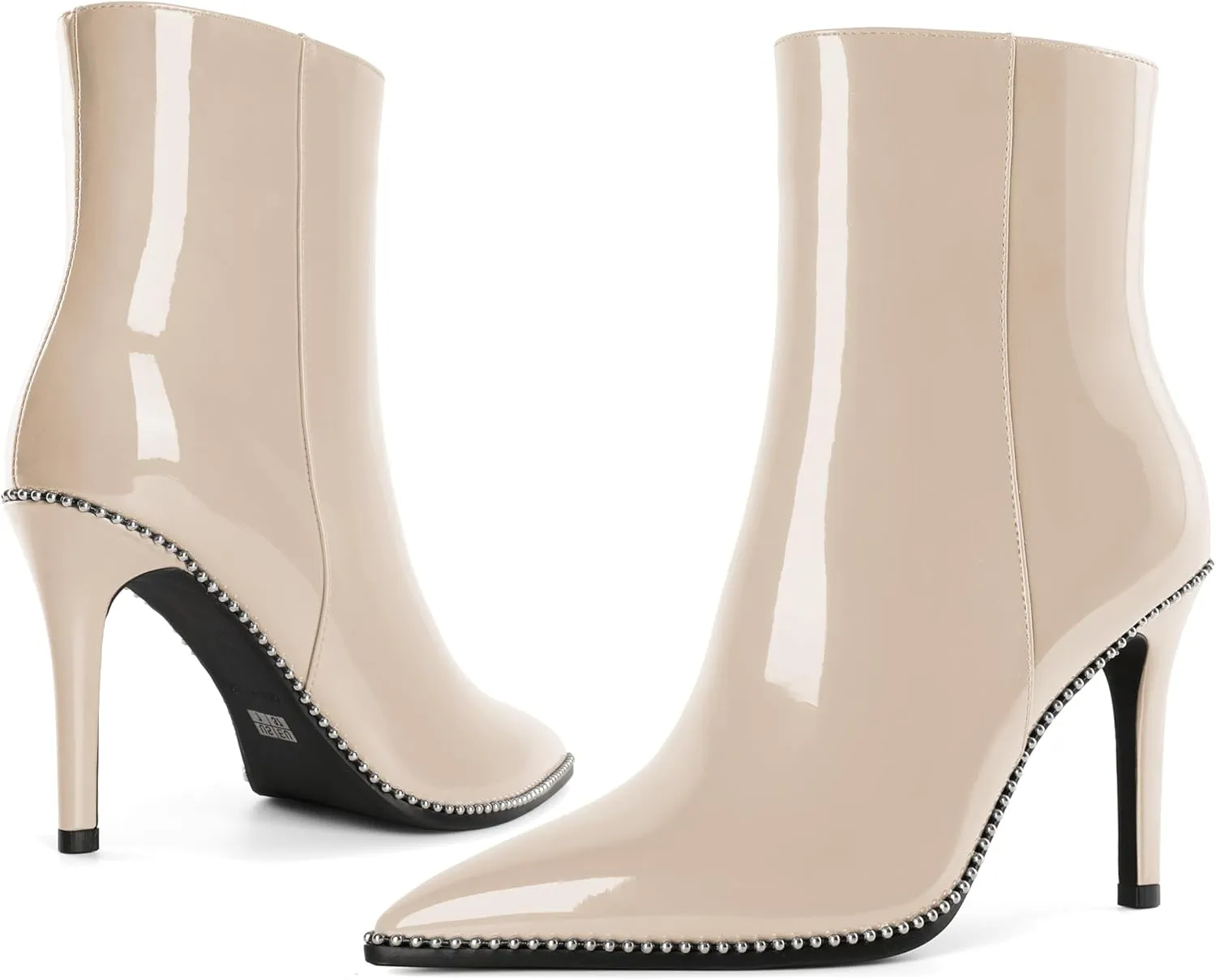 Joseywade Ankle Boots High Heel Boots Women Pointed Toe Stiletto Thin Slim Heel Booties Side Zipper Beaded Short Boots Shoes