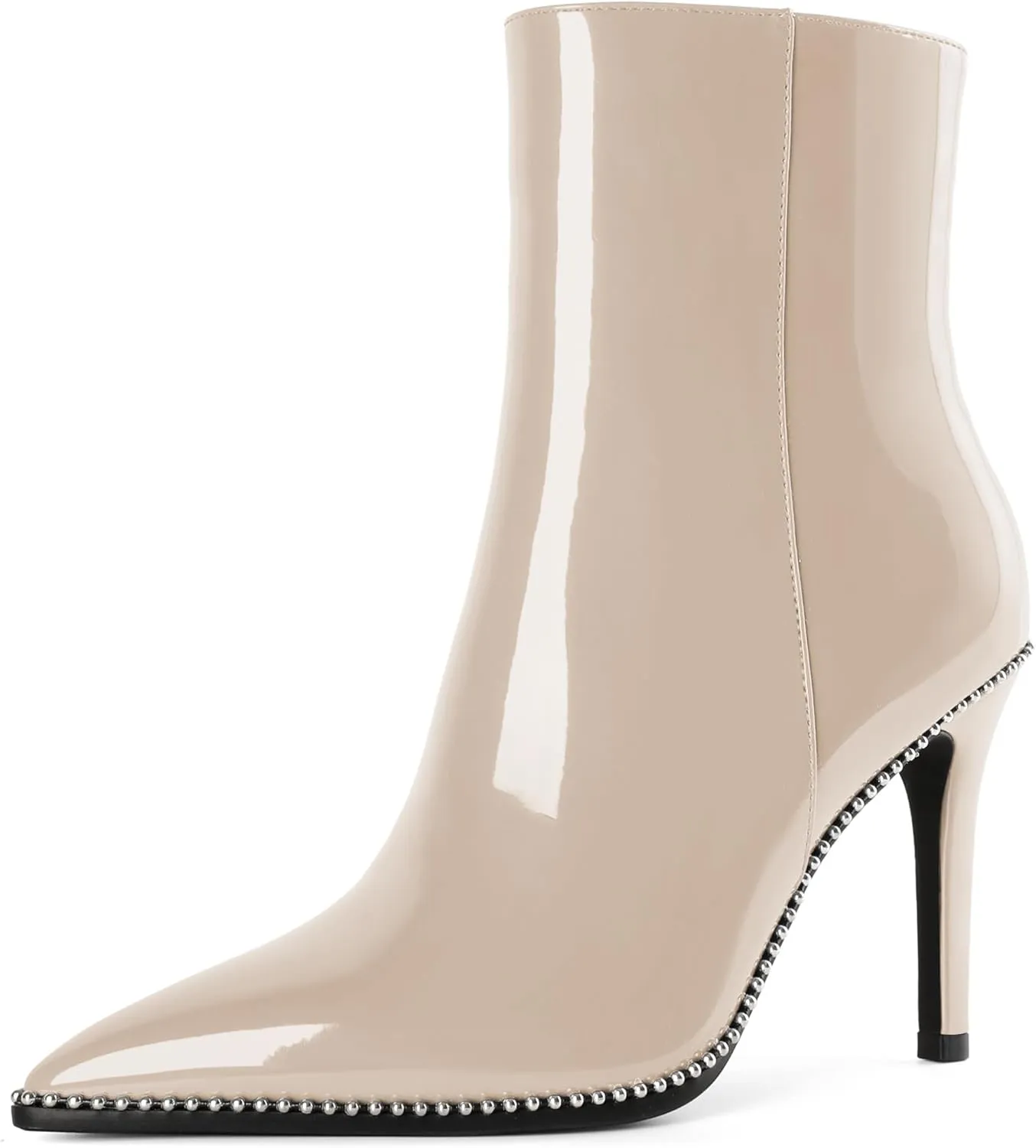 Joseywade Ankle Boots High Heel Boots Women Pointed Toe Stiletto Thin Slim Heel Booties Side Zipper Beaded Short Boots Shoes