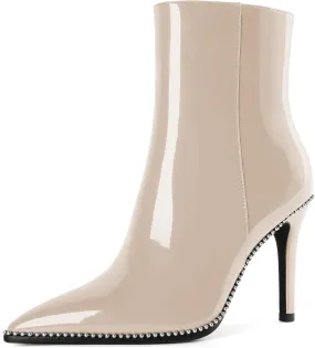 Joseywade Ankle Boots High Heel Boots Women Pointed Toe Stiletto Thin Slim Heel Booties Side Zipper Beaded Short Boots Shoes