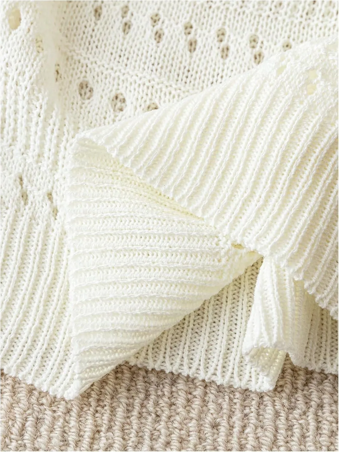 MakeMeChic Women's Crochet Knitted Top Crew Neck Short Sleeve Scallop Lightweight Pullover Tops