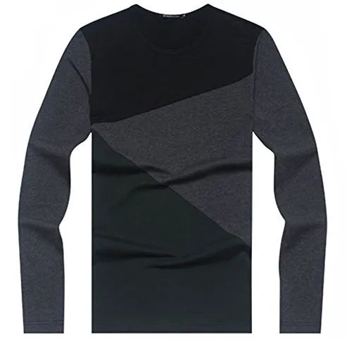MEN'S CONTRAST COLOR STITCHING CREW NECK LONG SLEEVE BASICT-SHIRT TOP (TAG M= S( US 36 ), GREEN)