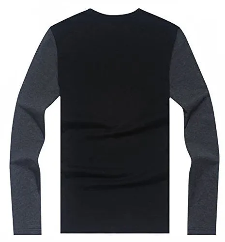 MEN'S CONTRAST COLOR STITCHING CREW NECK LONG SLEEVE BASICT-SHIRT TOP (TAG M= S( US 36 ), GREEN)