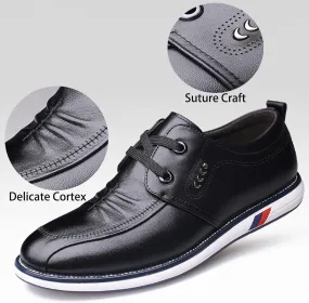 Mens Leather Lace up Flat Low Top Breathable Loafers, Outdoor Non-Slip Comfort Soft Oxford Walking Driving Work Shoes