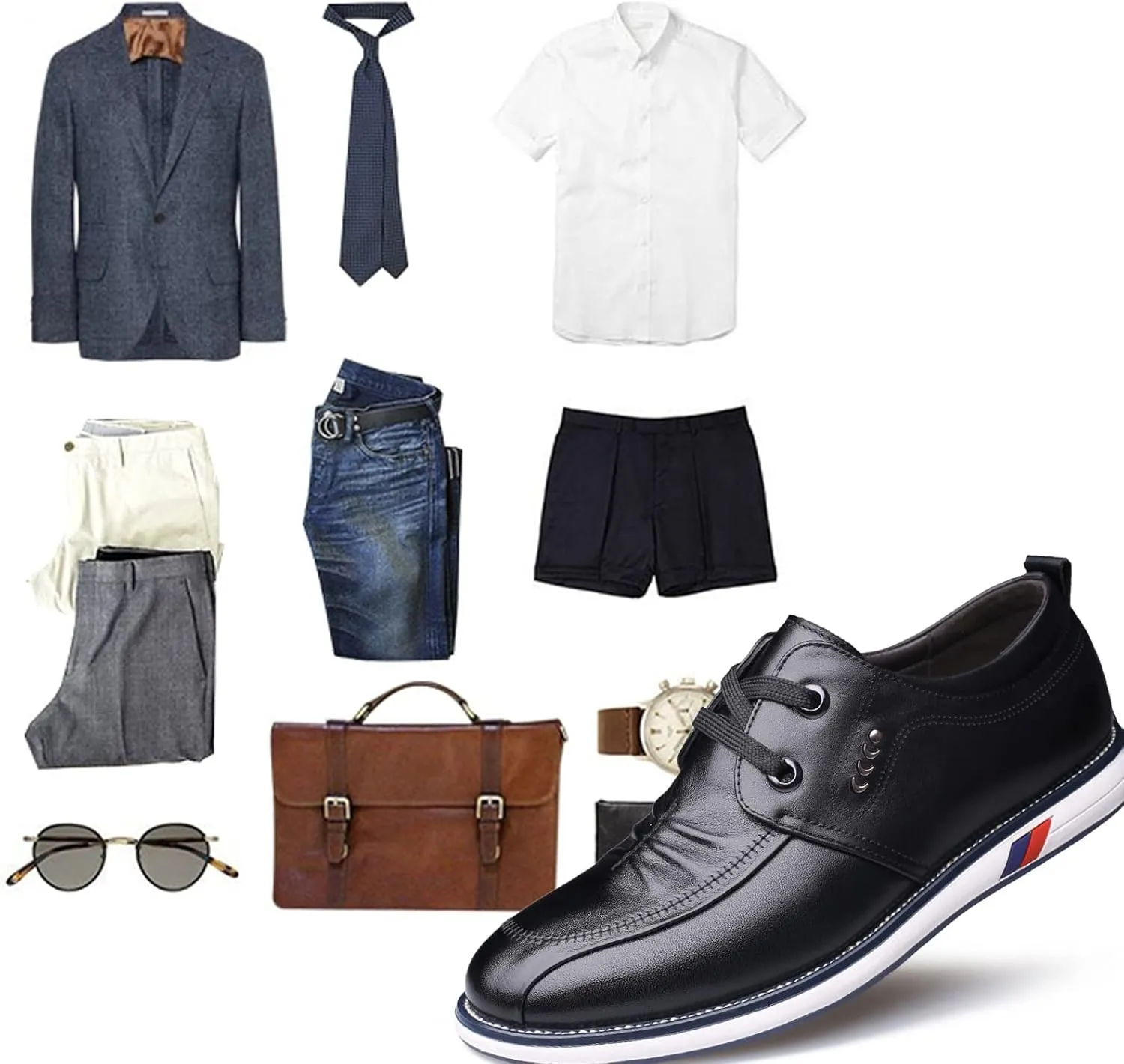 Mens Leather Lace up Flat Low Top Breathable Loafers, Outdoor Non-Slip Comfort Soft Oxford Walking Driving Work Shoes