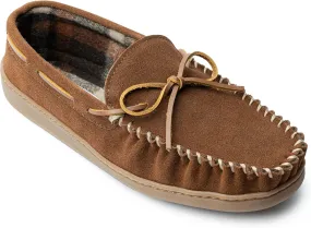 Minnetonka Plaid Lined Hardsole - Moccasin Slippers for Men Made with Suede Upper, Rubber Sole, Plush Interior, Fleece Lining, Rawhide Lace, and Traditional Moccasin Design
