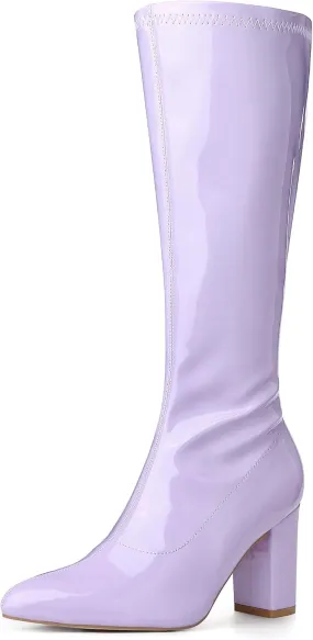 Perphy Go Go Boot Patent Leather Chunky Heels Knee High Boots for Women