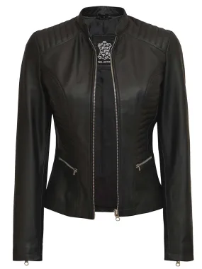 Rachel Tall Women's Black Cafe Racer Leather Jacket