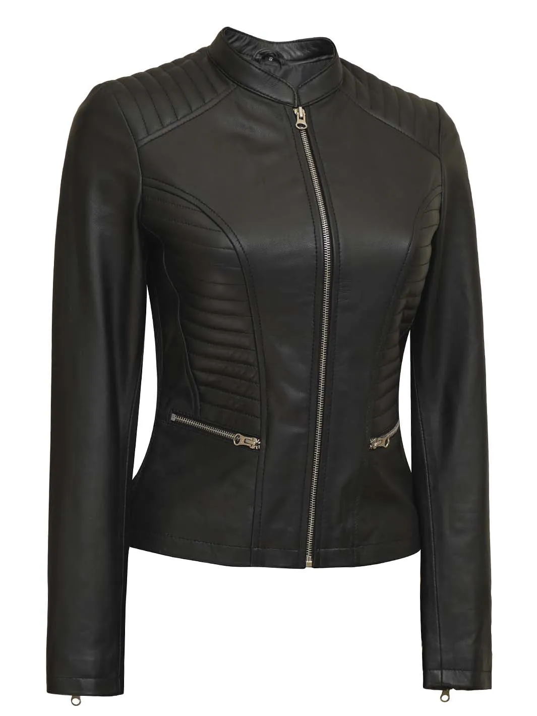 Rachel Tall Women's Black Cafe Racer Leather Jacket