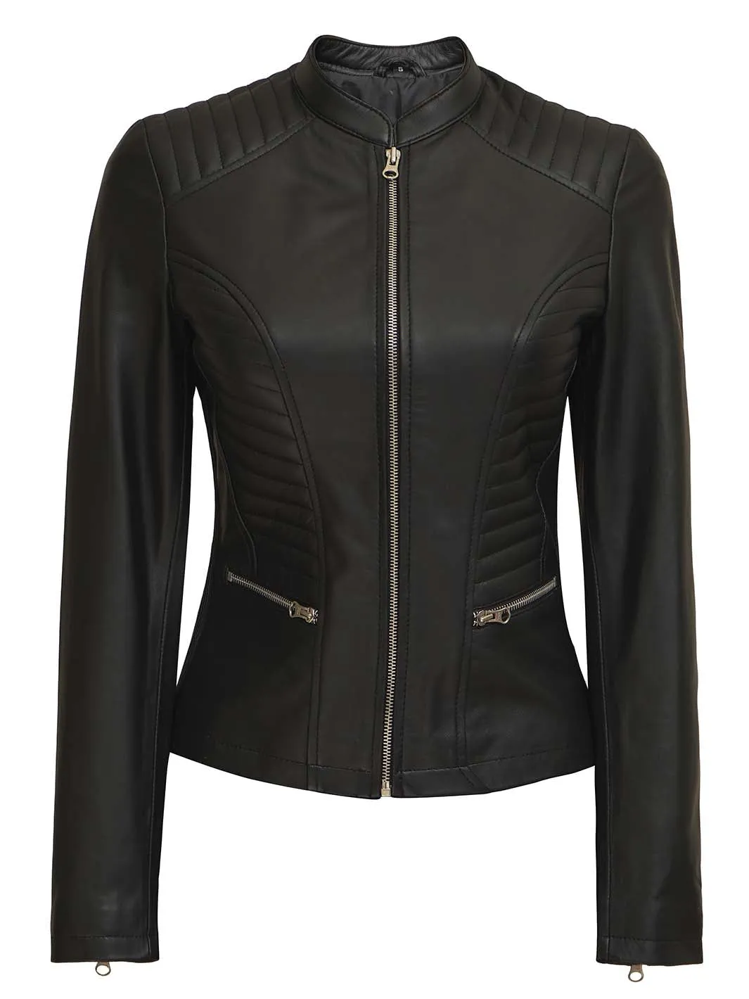 Rachel Tall Women's Black Cafe Racer Leather Jacket