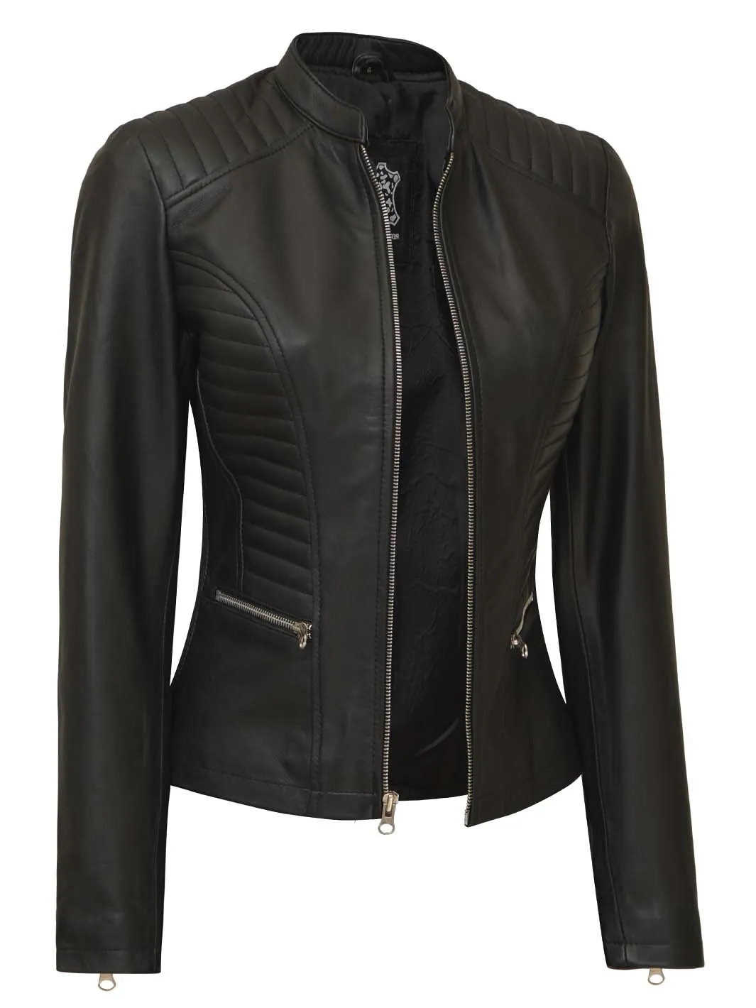 Rachel Tall Women's Black Cafe Racer Leather Jacket