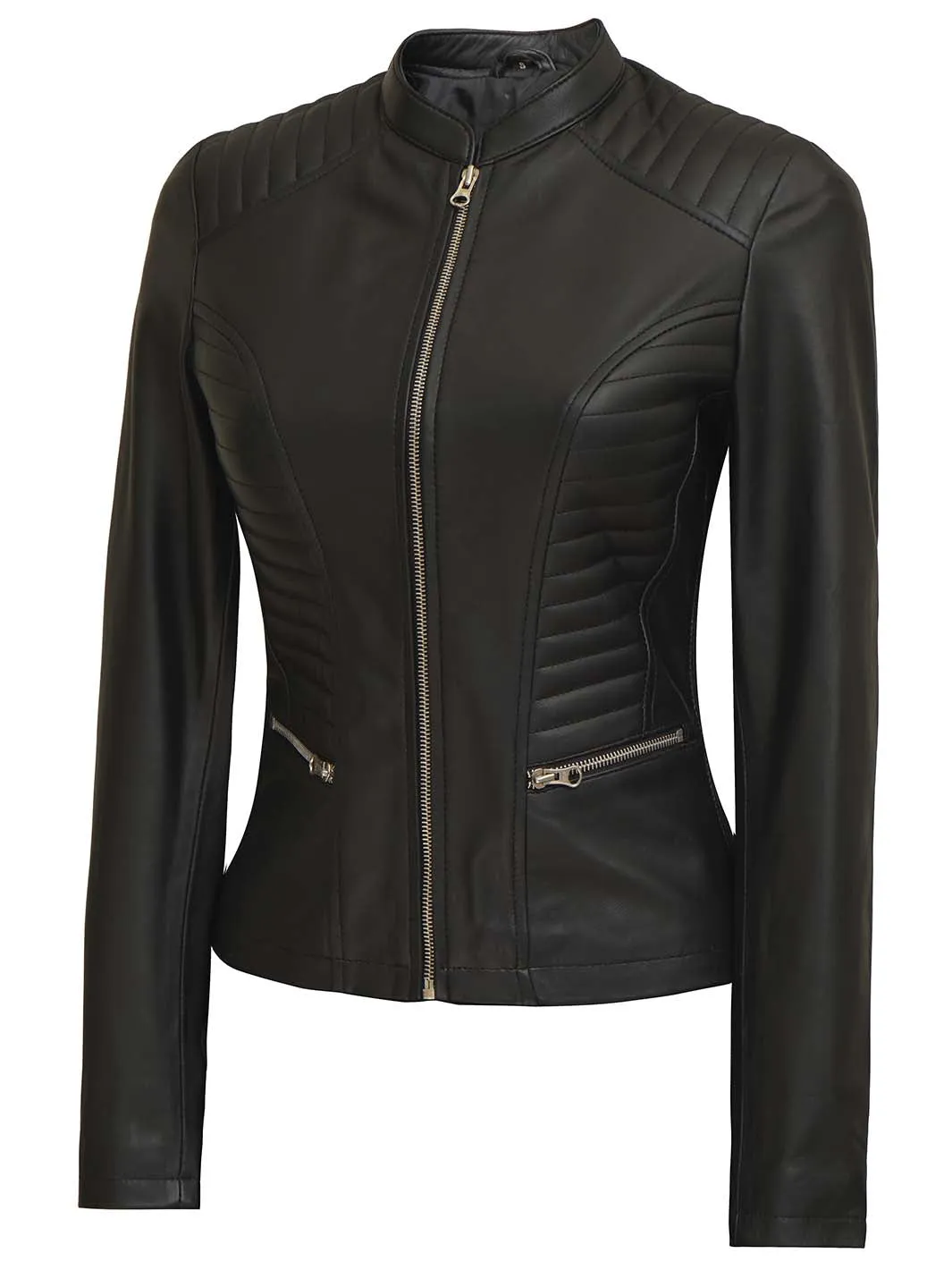 Rachel Tall Women's Black Cafe Racer Leather Jacket