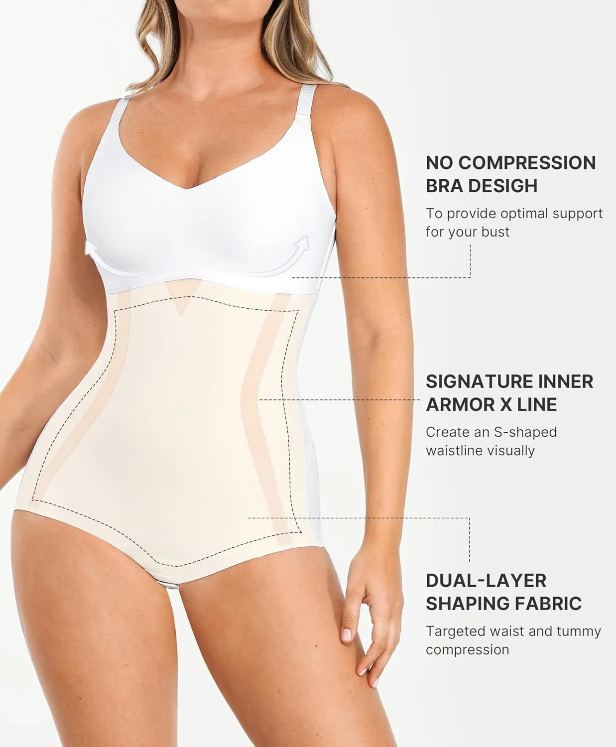 SHAPELLX Shapewear for Women Tummy Control Body Shaper Slimming Bodysuit V Neck Sculpting Snatched Body Suit Butt Lifter