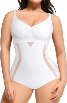 SHAPELLX Shapewear for Women Tummy Control Body Shaper Slimming Bodysuit V Neck Sculpting Snatched Body Suit Butt Lifter
