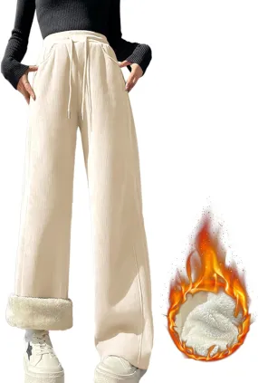 Sherpa Lined Fleece Sweatpants Women Baggy Wide Leg Lounge Pants Loose Stretchy Casual Pants