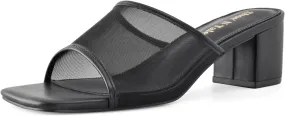 Shoe'N Tale Heeled Sandals For Women Square Open Toe Heeled Mules Chunky Block Low Heel Slip On Slides