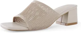 Shoe'N Tale Heeled Sandals For Women Square Open Toe Heeled Mules Chunky Block Low Heel Slip On Slides