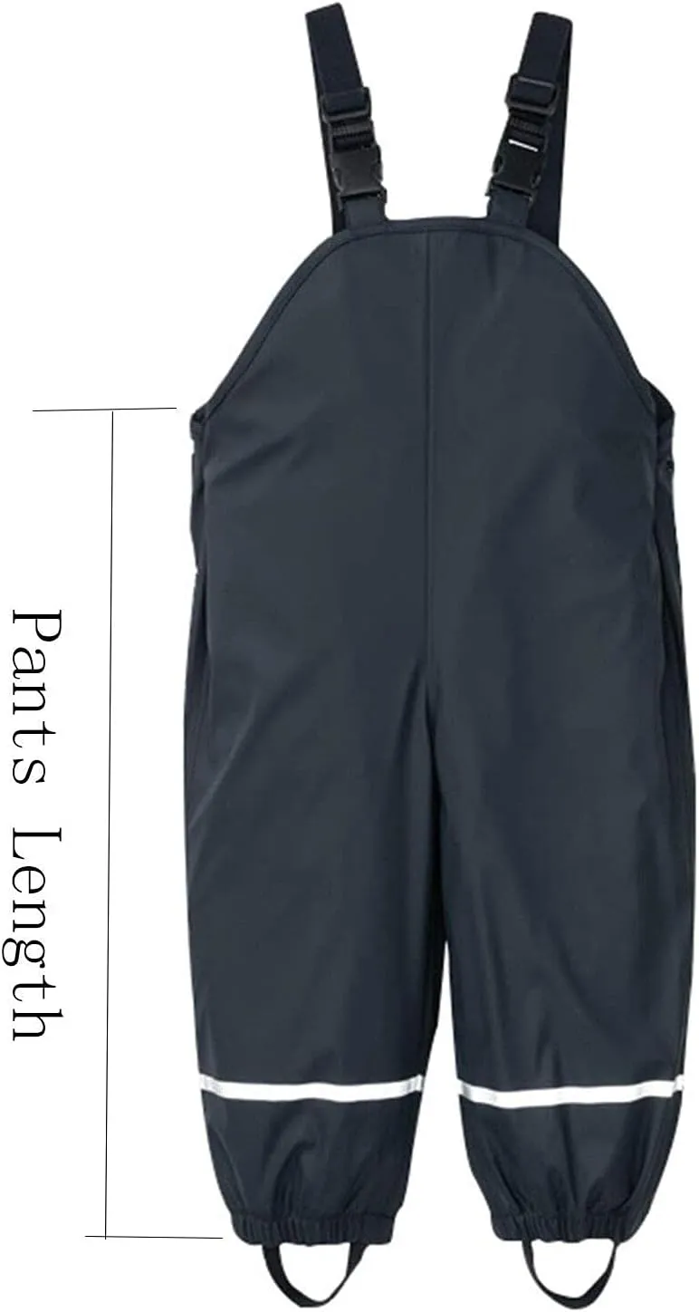 Toddlers Girls Boys Rain Bib Pants Raincoat Windproof Reflective Strips Adjustable Shoulder Strap Outwear