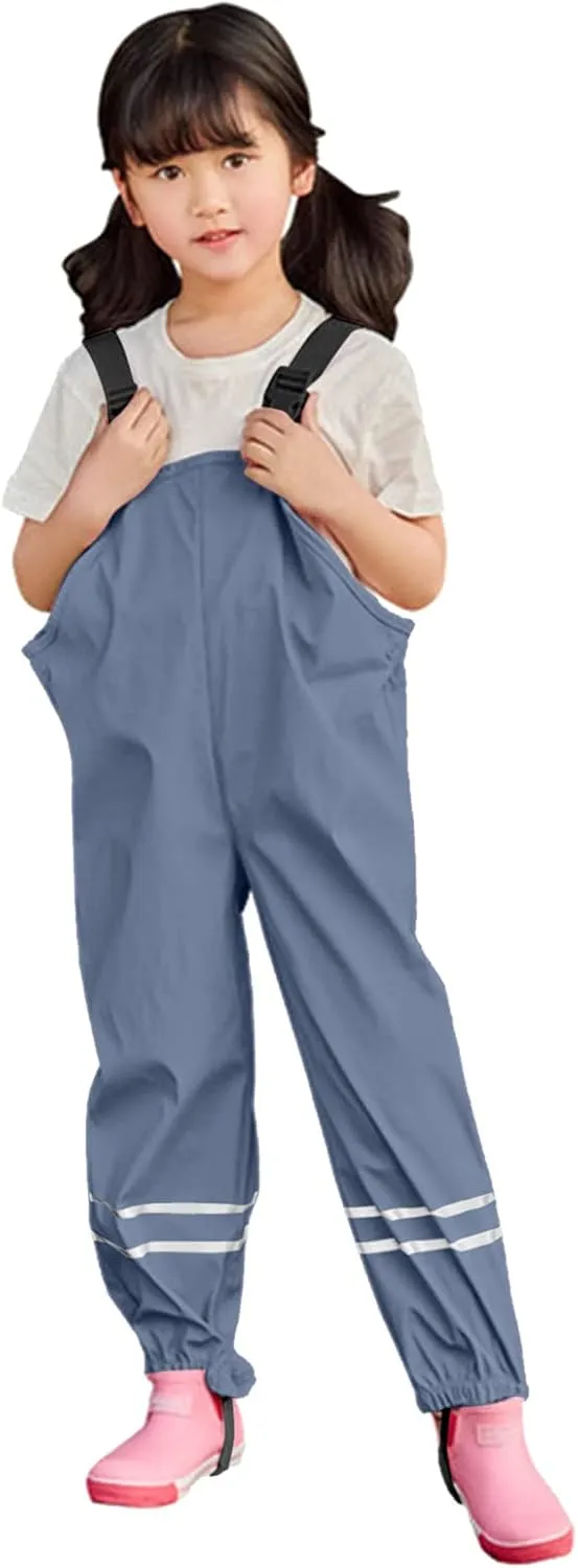 Toddlers Girls Boys Rain Bib Pants Raincoat Windproof Reflective Strips Adjustable Shoulder Strap Outwear