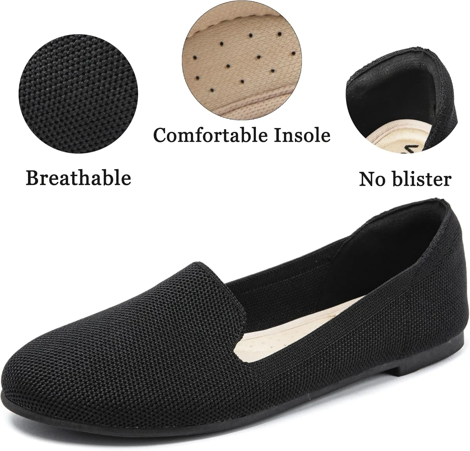 Veittes Women's Wide Width Flats Shoes, Comfort Elegent Soft Ladies Knitted Ballet Shoes.