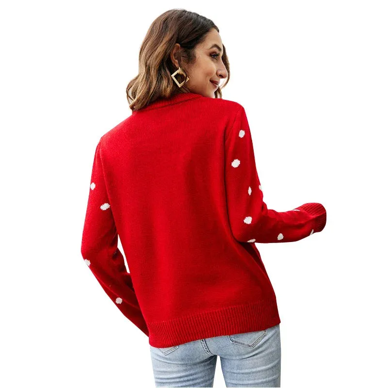 Wenkouban-Christmas Thanksgiving outfits_Christmas Red Long Sleeve Casual Autumn Winter Sequined Fashion Knitted Christmas Sweater