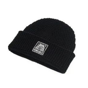 WILD BEAR PATCH WAFFLE BEANIE - BLACK