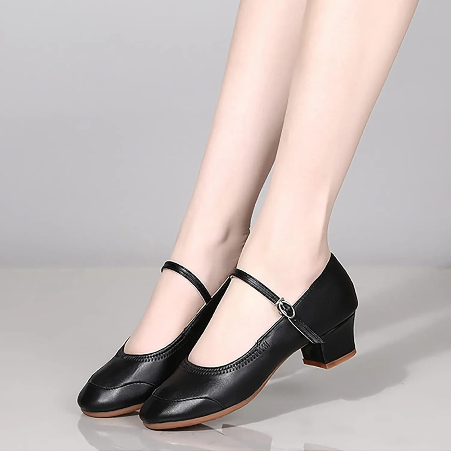 Women Pumps Low Heel Chunky Mary Janes Comfortable Work Shoes T Strap Dress Shoes for Dancing Wedding